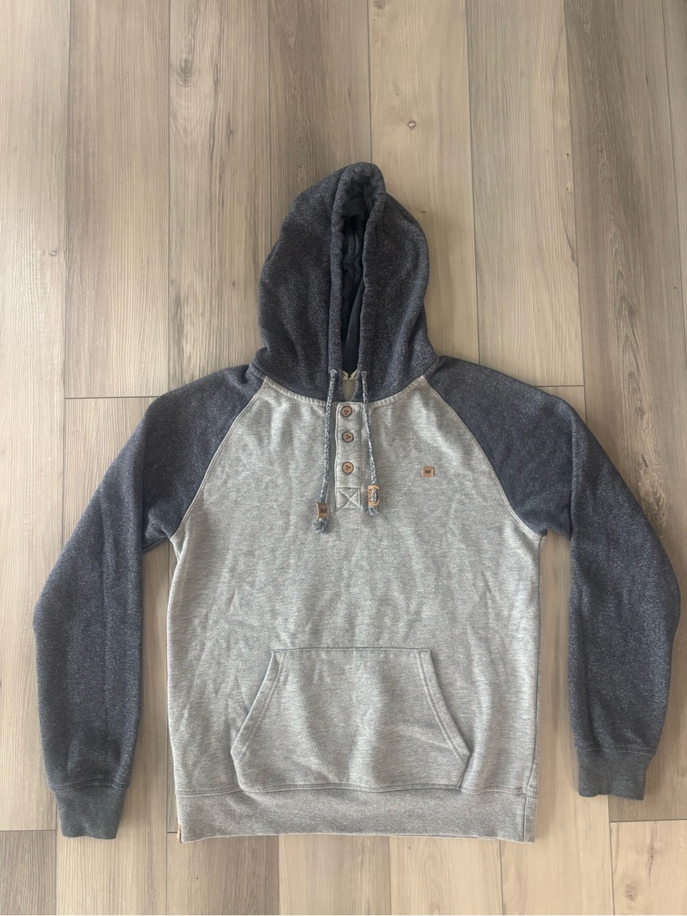 Volcom Two-Tone Gray Hooded Henley Sweatshirt